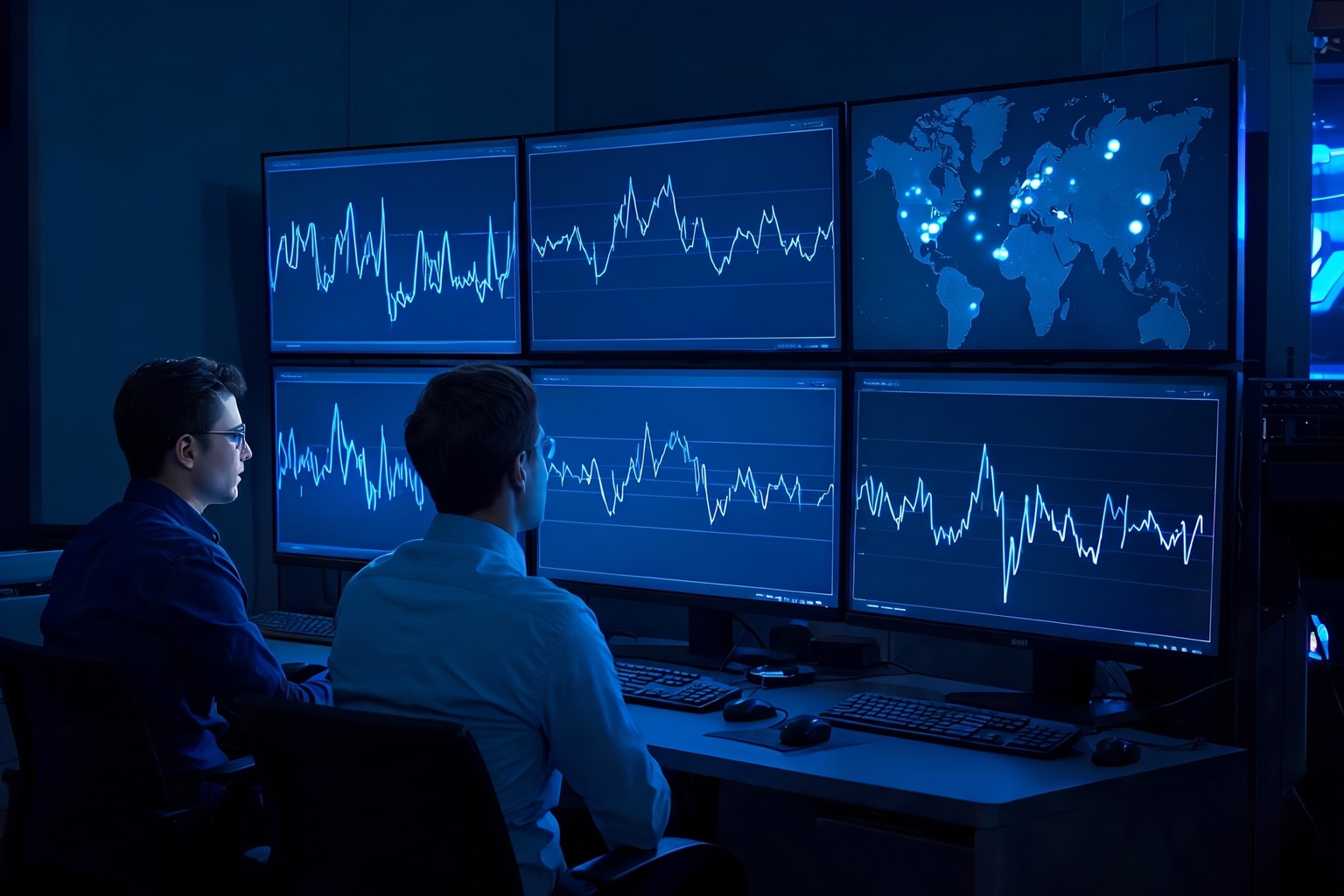Fraud operations analysts at a United States bank monitoring flagged transactions that trigger Origins AI callback calls