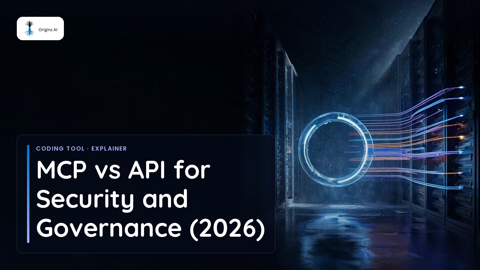 Origins AI article banner with the title: MCP vs API for Security and Governance (2026)