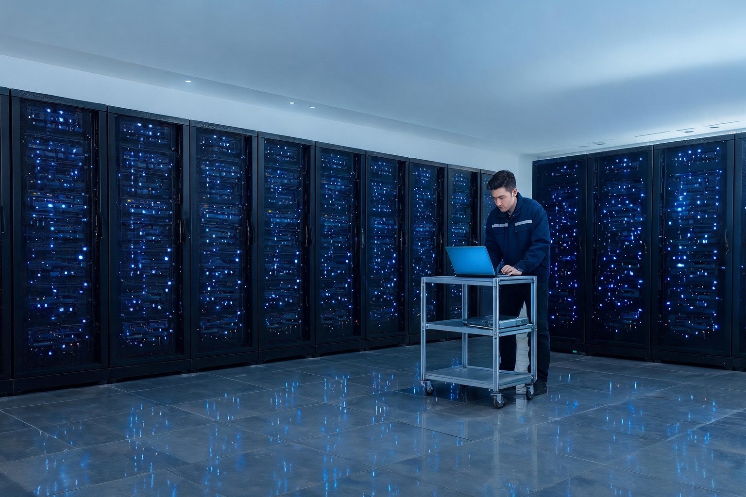 On-premise server room at a United States bank where an Origins AI voice agent can run inside the bank's own network