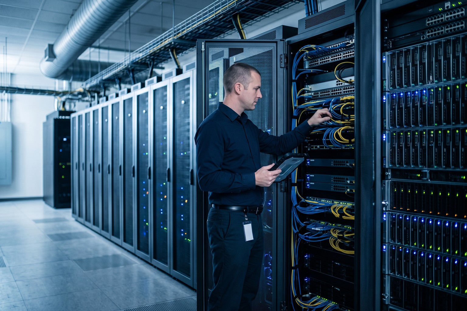 On-premise server rack in a United States enterprise data room running an Origins AI deployment