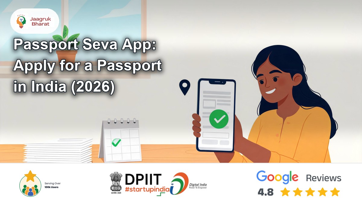 Woman applying for a passport on the Passport Seva app on her phone in India - Jaagruk Bharat guide