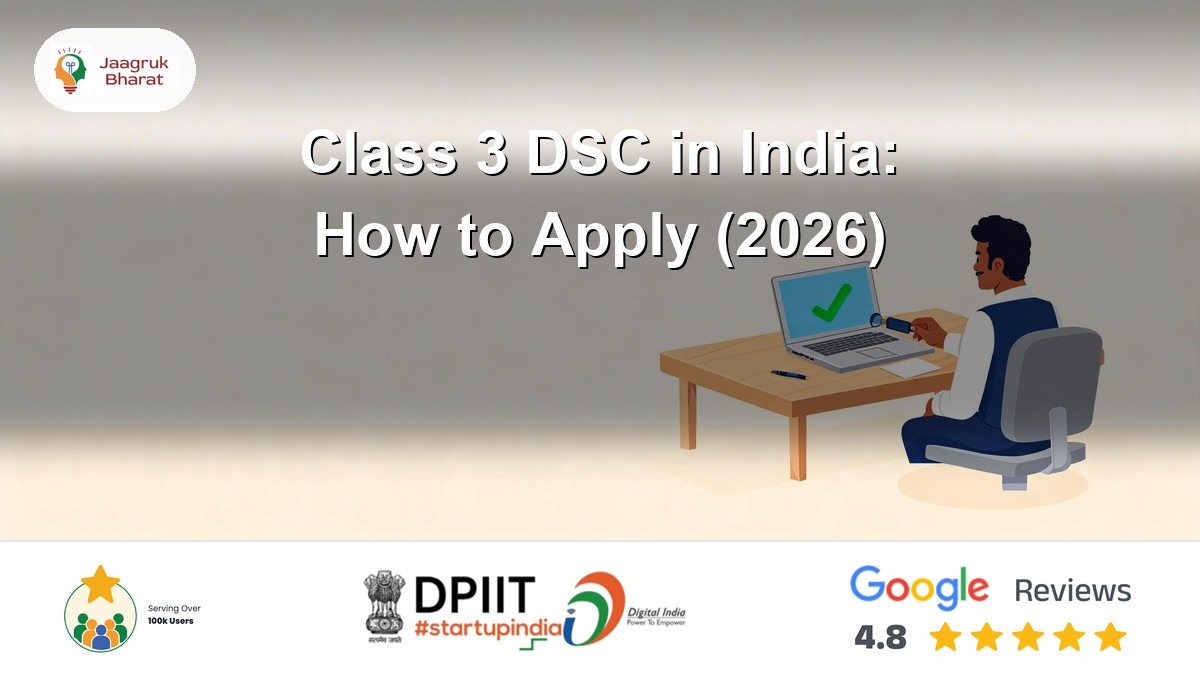 Business owner signing a GST filing with a Class 3 DSC on a USB token - Jaagruk Bharat