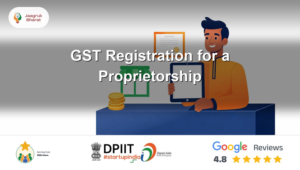 Shop owner with a GST registration certificate and tablet - Jaagruk Bharat GST guide