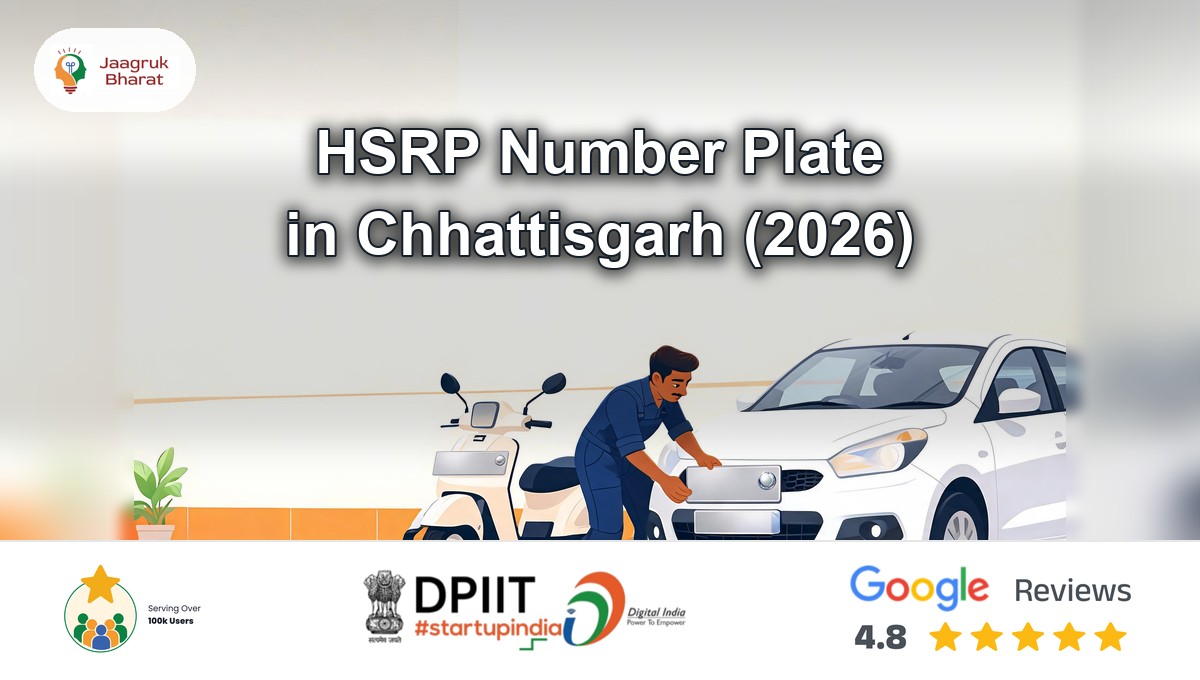 Technician fitting a blank HSRP number plate on a car at a Chhattisgarh dealer workshop