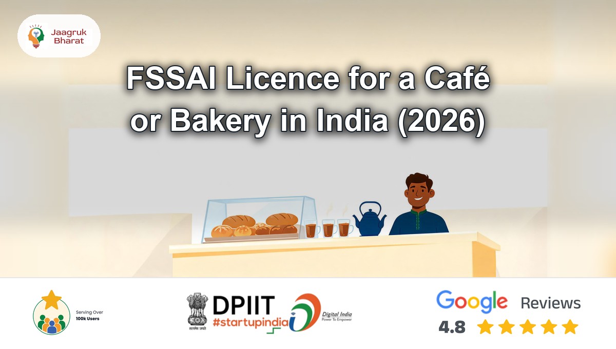 Café owner behind a counter with chai and fresh bread, on the FSSAI licence for a café or bakery in India