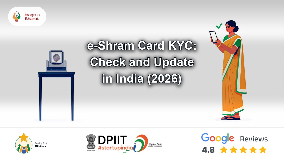 Worker checking e-Shram card KYC details on a phone - Jaagruk Bharat guide