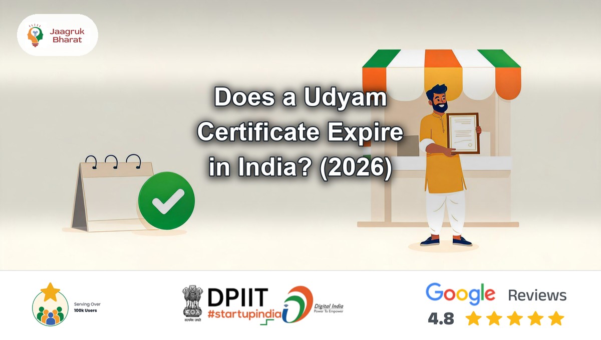 Shopkeeper holding a framed Udyam certificate beside a calendar and a green tick - does a Udyam certificate expire