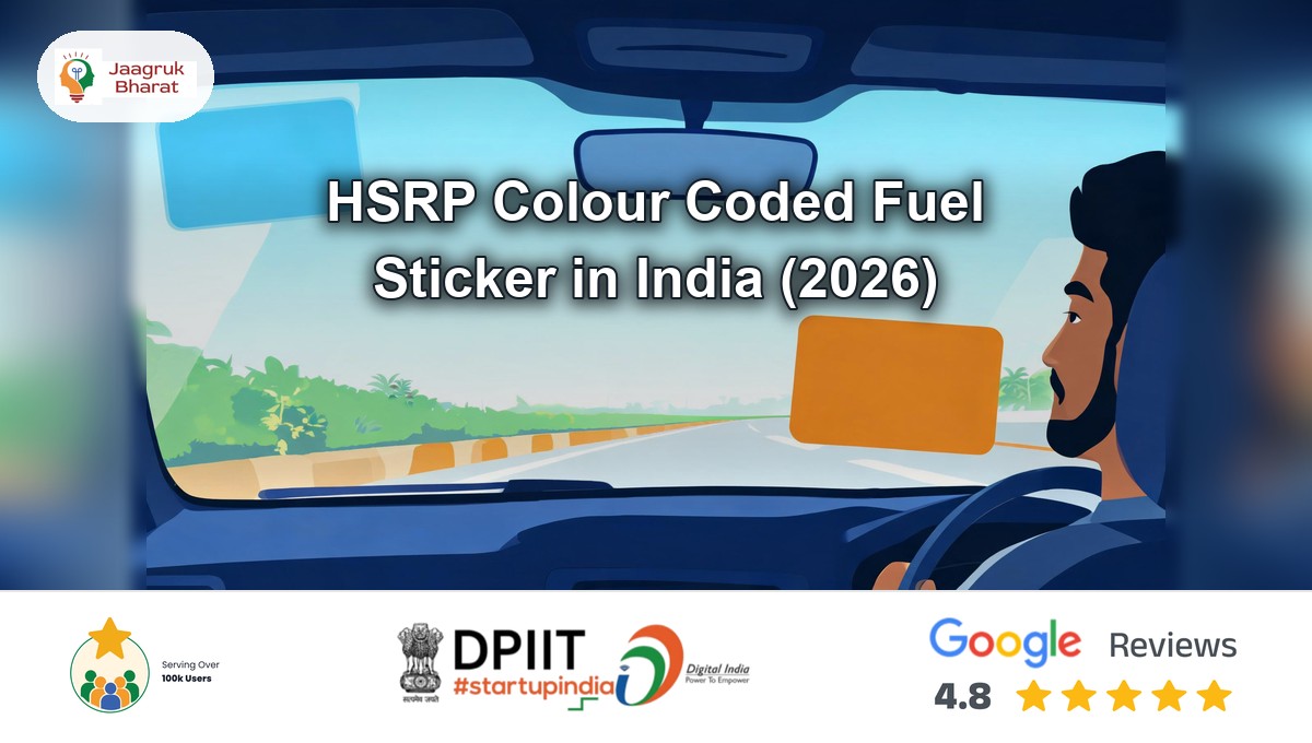 Light blue HSRP colour coded fuel sticker on a car windscreen, with an orange diesel sticker