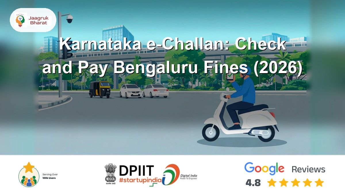 Rider checking a Karnataka e challan on a phone at a Bengaluru traffic signal - Jaagruk Bharat