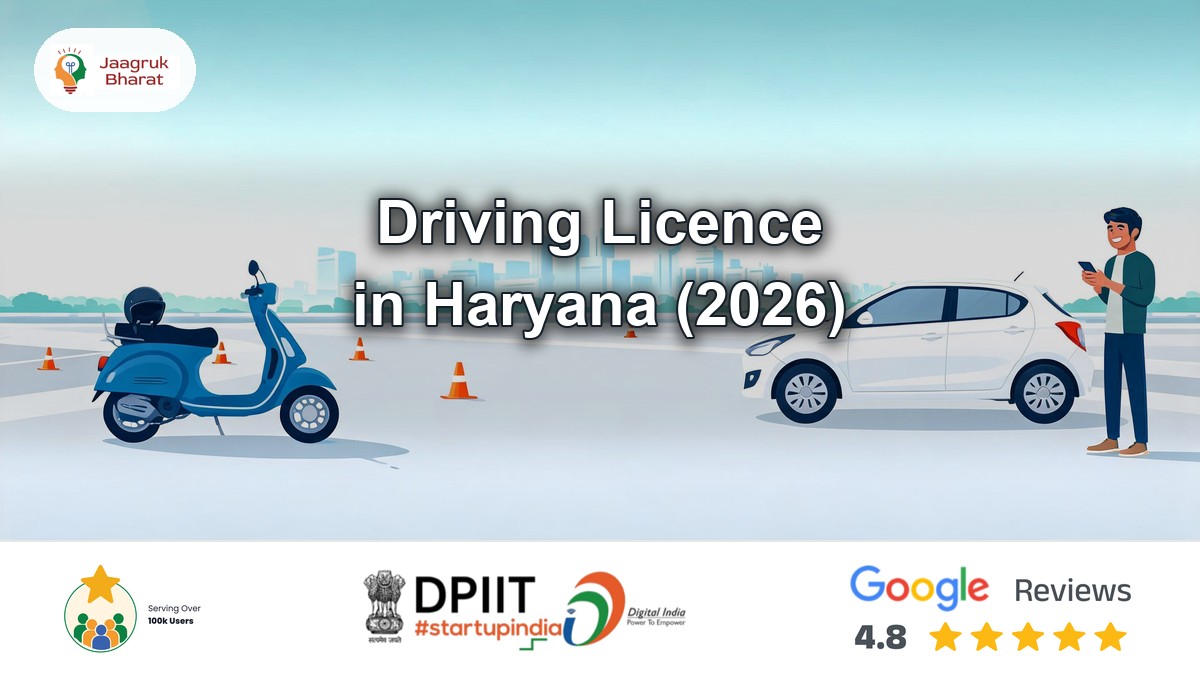 Young applicant with a smartphone form beside a white car and orange cones on a driving test track - Jaagruk Bharat