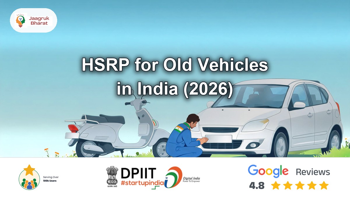 HSRP number plate for old vehicles being fitted on an older car beside a scooter