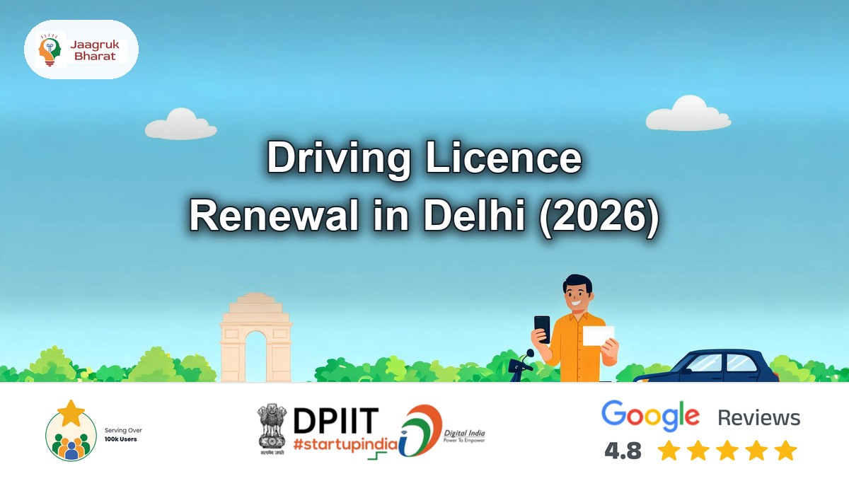 Smiling Delhi man with a phone and blank licence card beside his scooter and car, India Gate behind - Jaagruk Bharat
