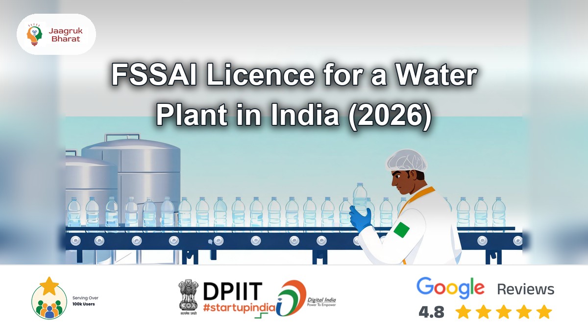 Worker in a hairnet checking bottles on a water bottling line, on the FSSAI licence for a water plant