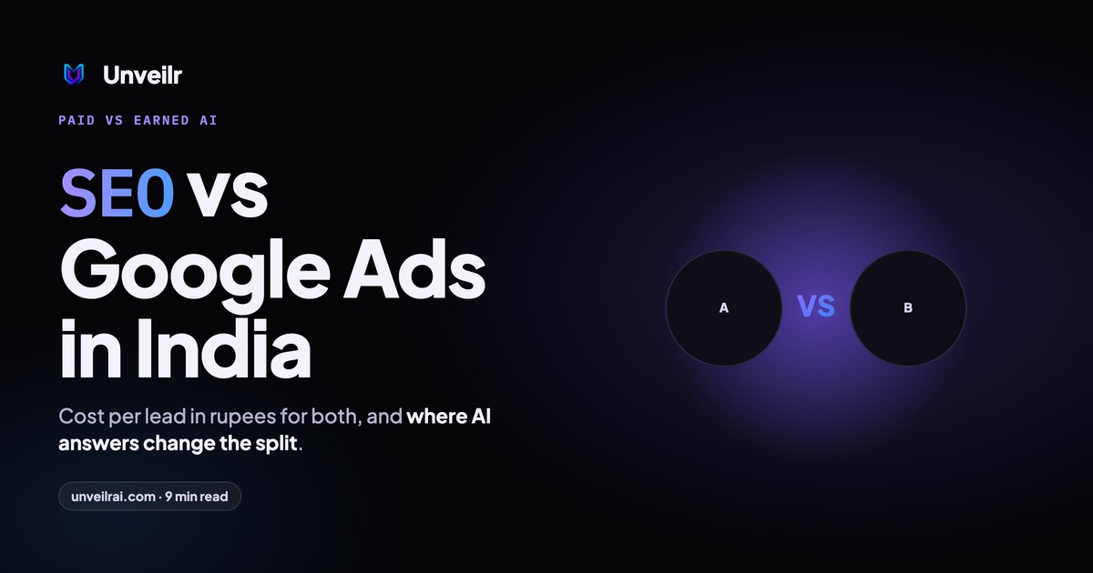 Unveilr banner: SEO vs Google Ads in India
