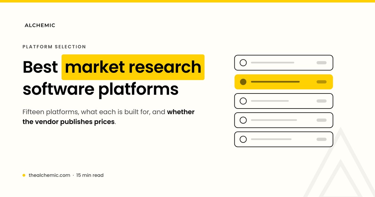 Banner for a guide comparing fifteen market research software platforms in 2026