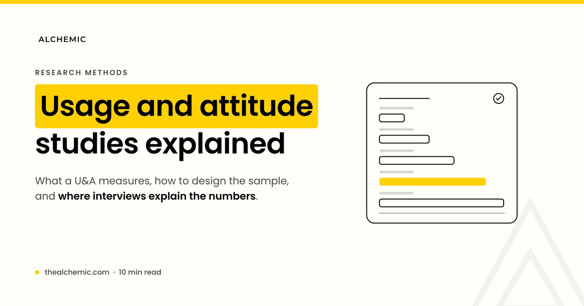 Banner for usage and attitude studies, with a survey card of rating bars