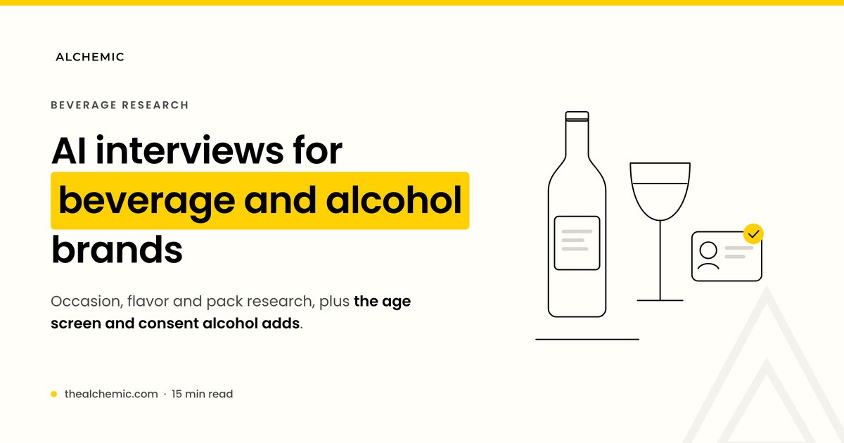 Banner for AI interviews for beverage and alcohol brands, with a bottle and glass drawing