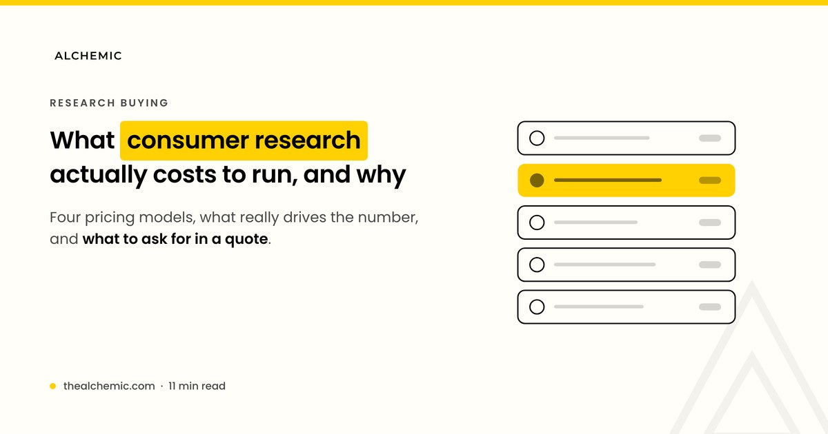 Consumer research pricing model comparison rows with one option highlighted