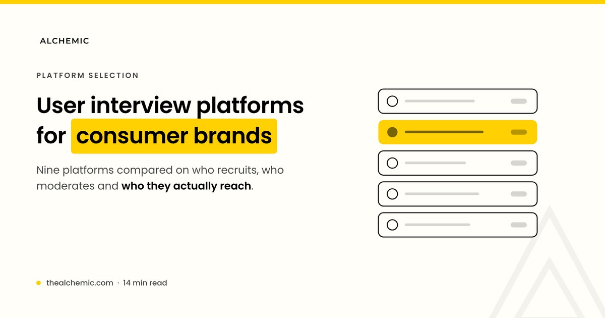 Banner for user interview platforms for consumer brands, with a ranked list of platform rows