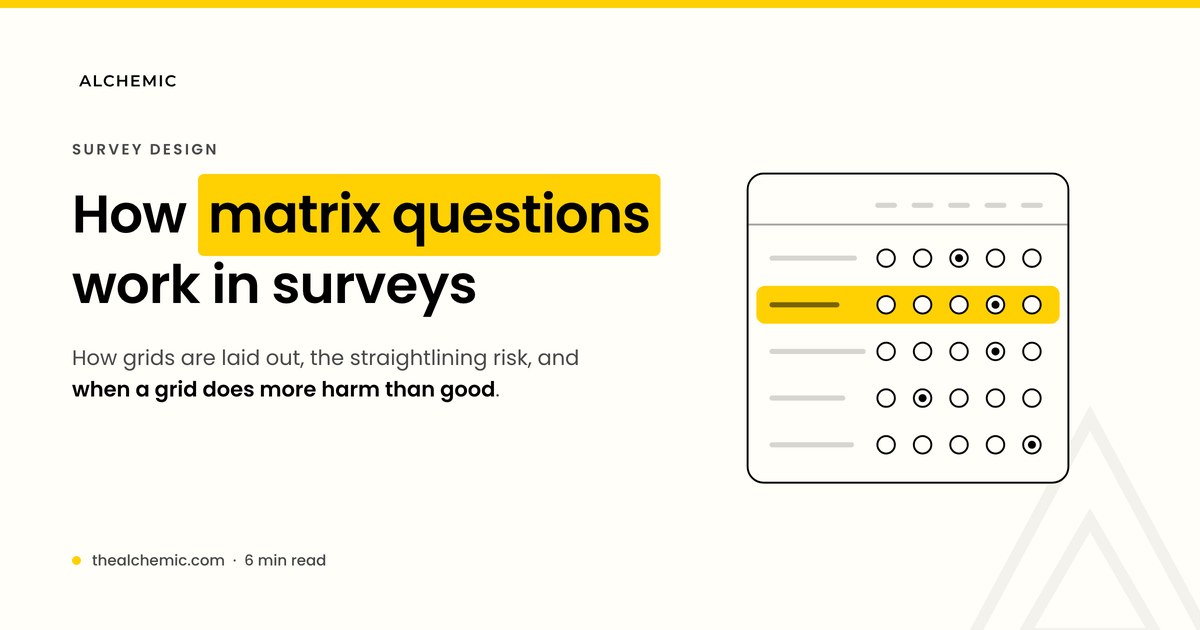 Banner explaining a matrix question in a survey, with a line drawing of a rating grid