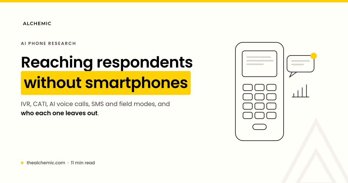 Research modes that reach respondents without smartphones: IVR, phone, AI voice call, SMS and field interviewing