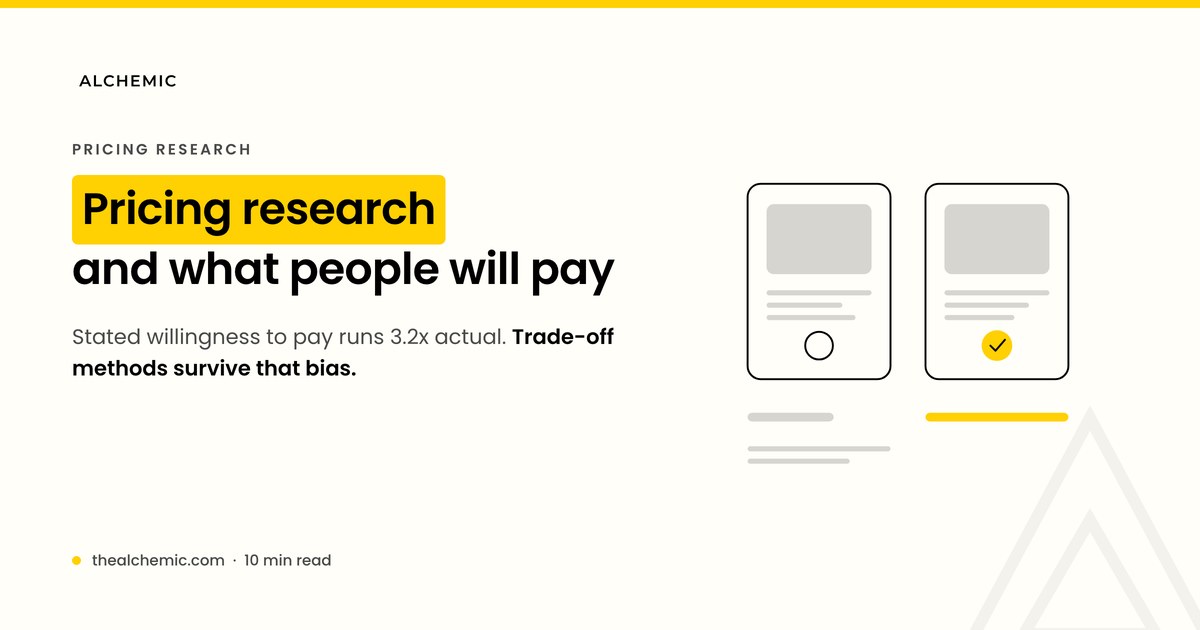 Pricing research trade-off diagram comparing two product concepts with one selected
