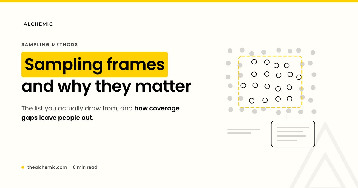 Banner explaining a sampling frame, with a line drawing of a list framing part of a crowd