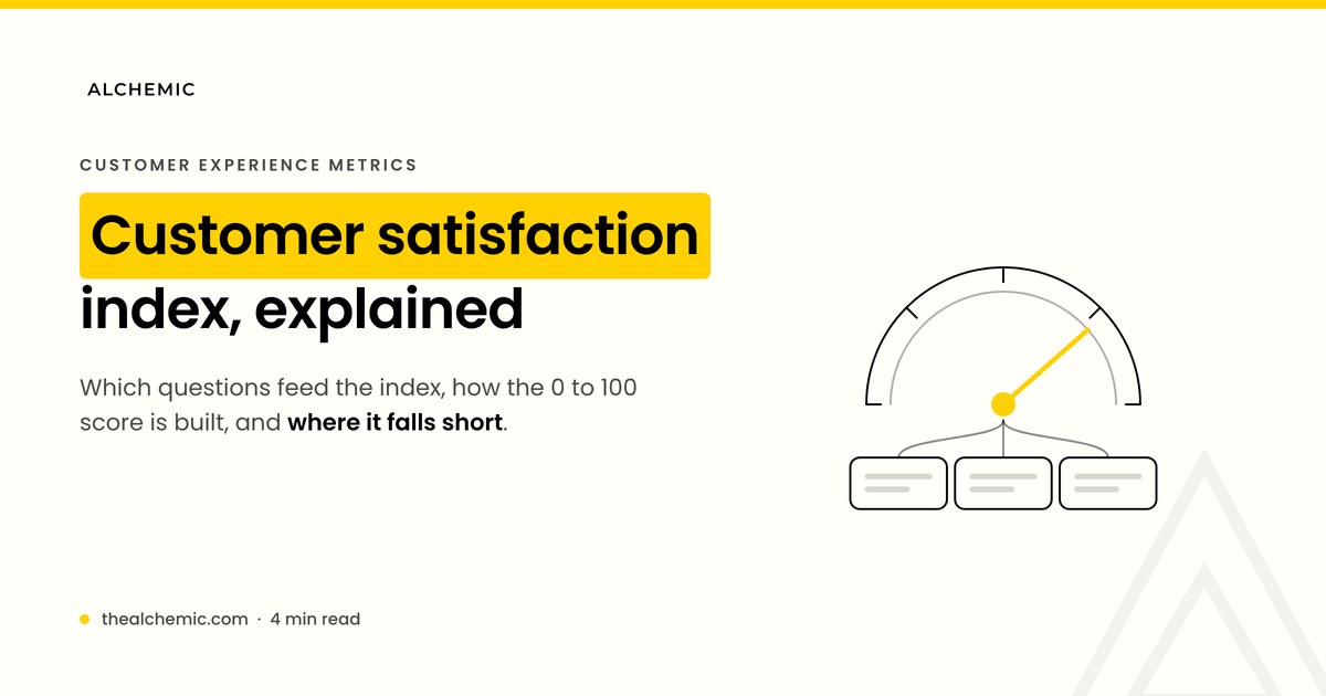 Banner explaining the customer satisfaction index, with a 0 to 100 gauge line drawing