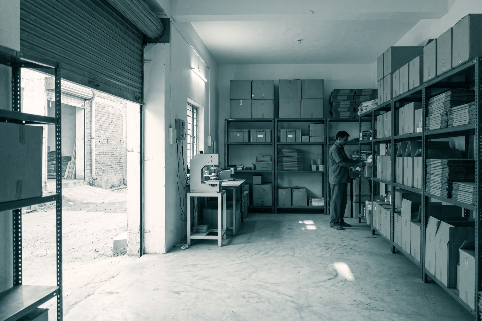 A small workshop and storage unit in a Delhi industrial area, the kind of premises that needs an MCD general trade, storage or factory licence